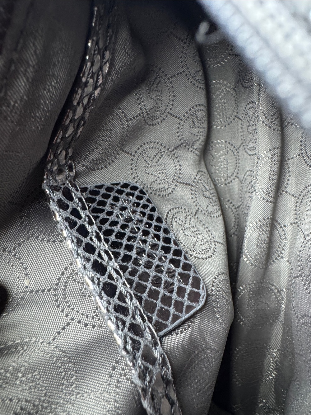 Michael Kors Gunmetal Patent Snake-Texture Tassel Cosmetic Pouch - Picture 7 of 7